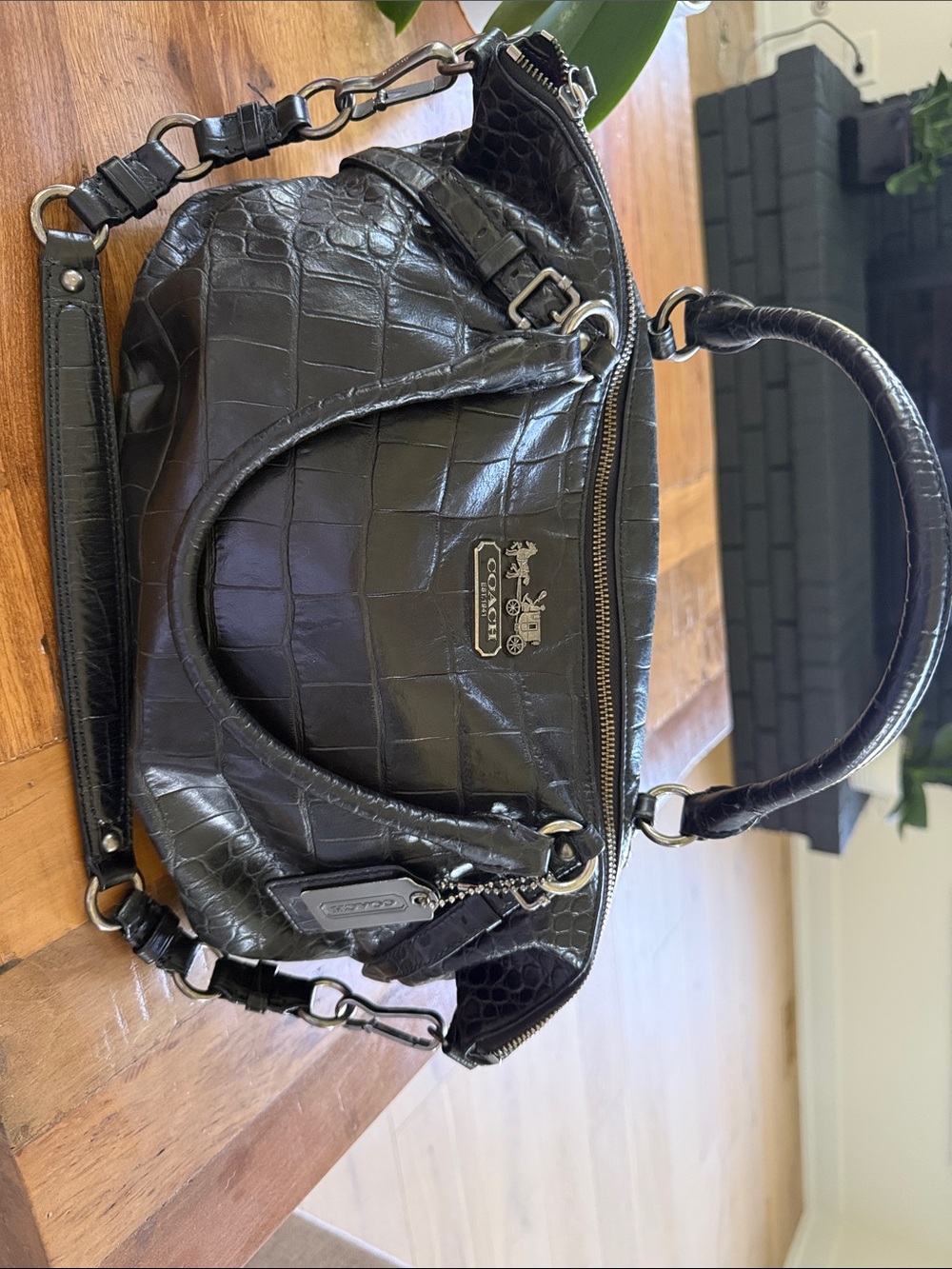 Coach Madison Sophia Croc Leather Satchel Antique Black G1082-15954